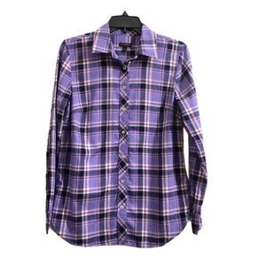 Talbots Purple Plaid Long Sleeve Button Down Shirt XS
